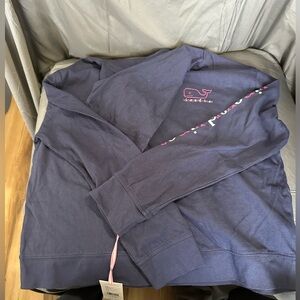 Vineyard Vines Navy Long Sleeve Tee with Pink Whale Logo